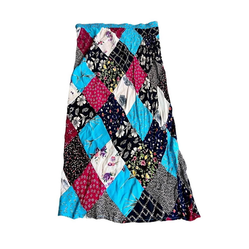 Requirements Patchwork Maxi Skirt Women XL Multi-Color Floral Boho Rayon